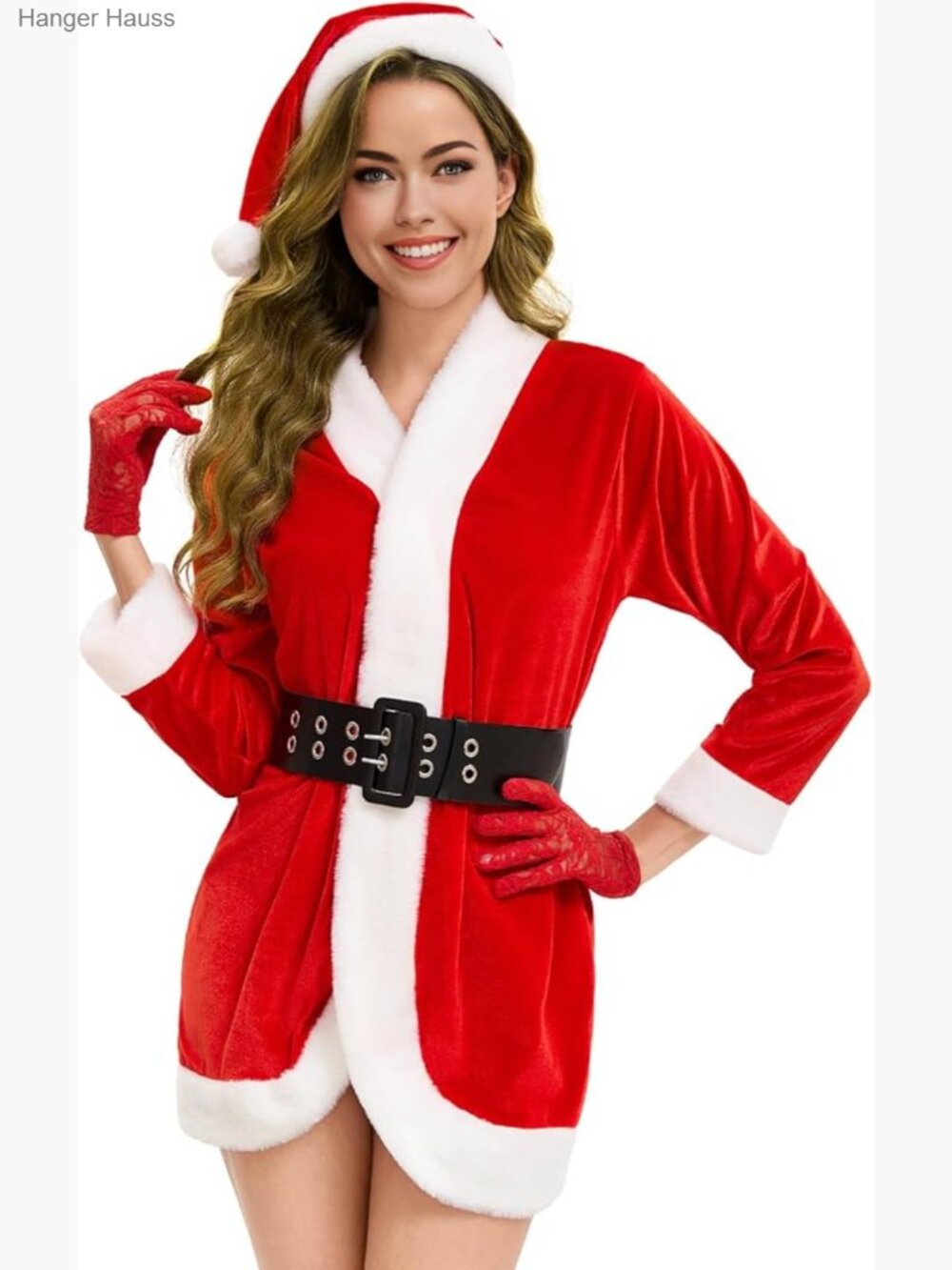 Velvet Santa Dress with Belt, Hat & Gloves Adult Costume Set